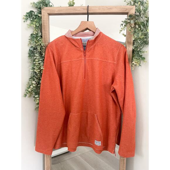 Orvis Mens Orange 1/4 Zip Sweater Large Long Sleeve Preppy Fall Pullover - Picture 2 of 8